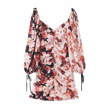 Load image into Gallery viewer, three quarter puff sleeve ruffled chiffon dress