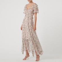 Load image into Gallery viewer, New Very immortal irregular dress V collar cross back printed long chic gentle lotus leaf edge two sets