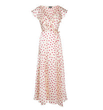Load image into Gallery viewer, New niche characteristics of waist dress wave point v neck convenient ruffled tea girl