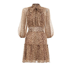 Load image into Gallery viewer, leopard print dress lace bowknot of fund joker falbala lantern sleeve