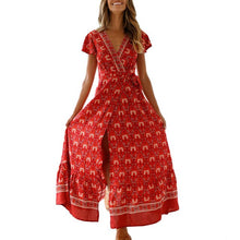 Load image into Gallery viewer, Summer dress Womens Boho V-Neck Floral Summer Party Evening Beach Long Dress Sundress