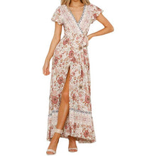 Load image into Gallery viewer, Summer dress Womens Boho V-Neck Floral Summer Party Evening Beach Long Dress Sundress