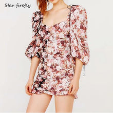 Load image into Gallery viewer, three quarter puff sleeve ruffled chiffon dress
