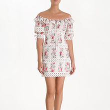 Load image into Gallery viewer, Dress for Women Sexy Hollow Out Crocheted Slash Neck Lantern Sleeve Lace Floral Print Mini Dress Party
