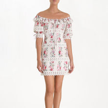 Load image into Gallery viewer, Dress for Women Sexy Hollow Out Crocheted Slash Neck Lantern Sleeve Lace Floral Print Mini Dress Party
