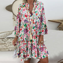Load image into Gallery viewer, Boho Beach Women Floral Print Long Sleeve Mini Dress Vintage Holiday Shirt Dress
