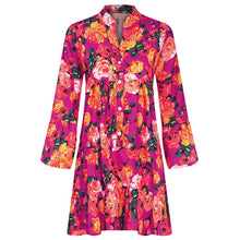 Load image into Gallery viewer, Boho Beach Women Floral Print Long Sleeve Mini Dress Vintage Holiday Shirt Dress
