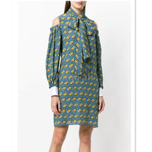 Load image into Gallery viewer, Dress for Women Dress Bow Neck Off The Shoulder Love Lock Printed Floral Chiffon Dress
