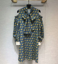 Load image into Gallery viewer, Dress for Women Dress Bow Neck Off The Shoulder Love Lock Printed Floral Chiffon Dress
