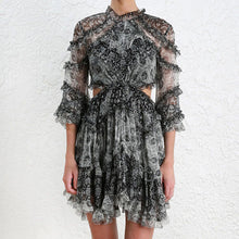 Load image into Gallery viewer, Dress for Women Sexy Blackless Ruffles Black White Printed Beach Mini Dress Party
