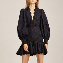 Load image into Gallery viewer, texture pleated Lace Mini two color dress female fashion
