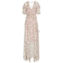Load image into Gallery viewer, New Very immortal irregular dress V collar cross back printed long  chic gentle lotus leaf edge two sets
