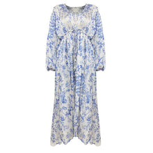 Load image into Gallery viewer, V Collar Waist Lantern Long Sleeve Ink Printed Dresses Female Tide

