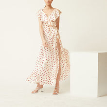 Load image into Gallery viewer, New niche characteristics of  waist dress wave point v neck convenient ruffled  tea  girl
