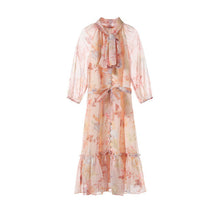 Load image into Gallery viewer, New fund with bowknot bubble sleeves agaric edge of single print dress G0743 decorative buckle
