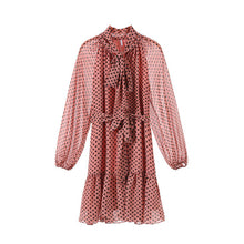 Load image into Gallery viewer, New fund with bowknot bubble sleeves agaric edge of single print dress G0743 decorative buckle
