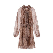 Load image into Gallery viewer, New fund with bowknot bubble sleeves agaric edge of single print dress G0743 decorative buckle
