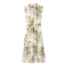 Load image into Gallery viewer, summer  close tied with with printed sleeveless collar flowers ear long plait dress G04121
