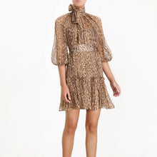 Load image into Gallery viewer, leopard print dress lace bowknot of   fund   joker falbala lantern sleeve
