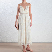 Load image into Gallery viewer, embroidery lace  suspense sexy V collar back dress
