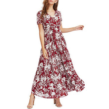 Load image into Gallery viewer, Summer dress Women's Floral Printed Button Up Short Sleeve Split Flowy Party Long Dress

