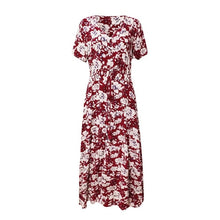 Load image into Gallery viewer, Summer dress Women's Floral Printed Button Up Short Sleeve Split Flowy Party Long Dress
