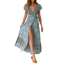 Load image into Gallery viewer, Summer dress Womens Boho V-Neck Floral Summer Party Evening Beach Long Dress Sundress
