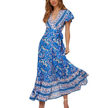 Load image into Gallery viewer, Summer dress Womens Boho V-Neck Floral Summer Party Evening Beach Long Dress Sundress
