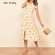 Load image into Gallery viewer, summer women long dress retro small floral shirt dress
