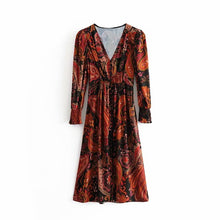 Load image into Gallery viewer, wild V-neck Lantern sleeves draped long dress female 2019 boho elegant casual slim print dress women
