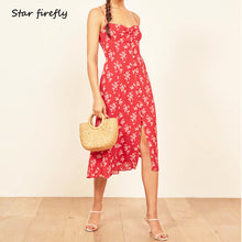 Load image into Gallery viewer, ladies long dress floral split sexy adjustable Sling dress

