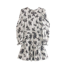 Load image into Gallery viewer, Casual Lantern Sleeve Round Neck Draped Dress Female 2019 Chinese Style Flower Print Mini Dress Women
