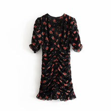 Load image into Gallery viewer, party dress women2019elegant ruffles pleated puff sleeve dress V-neck floral print mini A-line vestidos
