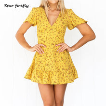 Load image into Gallery viewer, summer women dress deep V sexy floral MIni dress
