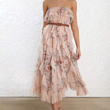 Load image into Gallery viewer, Strapless Floral Mosaic Ruffle Print long Dress
