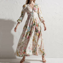 Load image into Gallery viewer, Deep V Neck Long Sleeve Tropical Flower Print Extra long Dress
